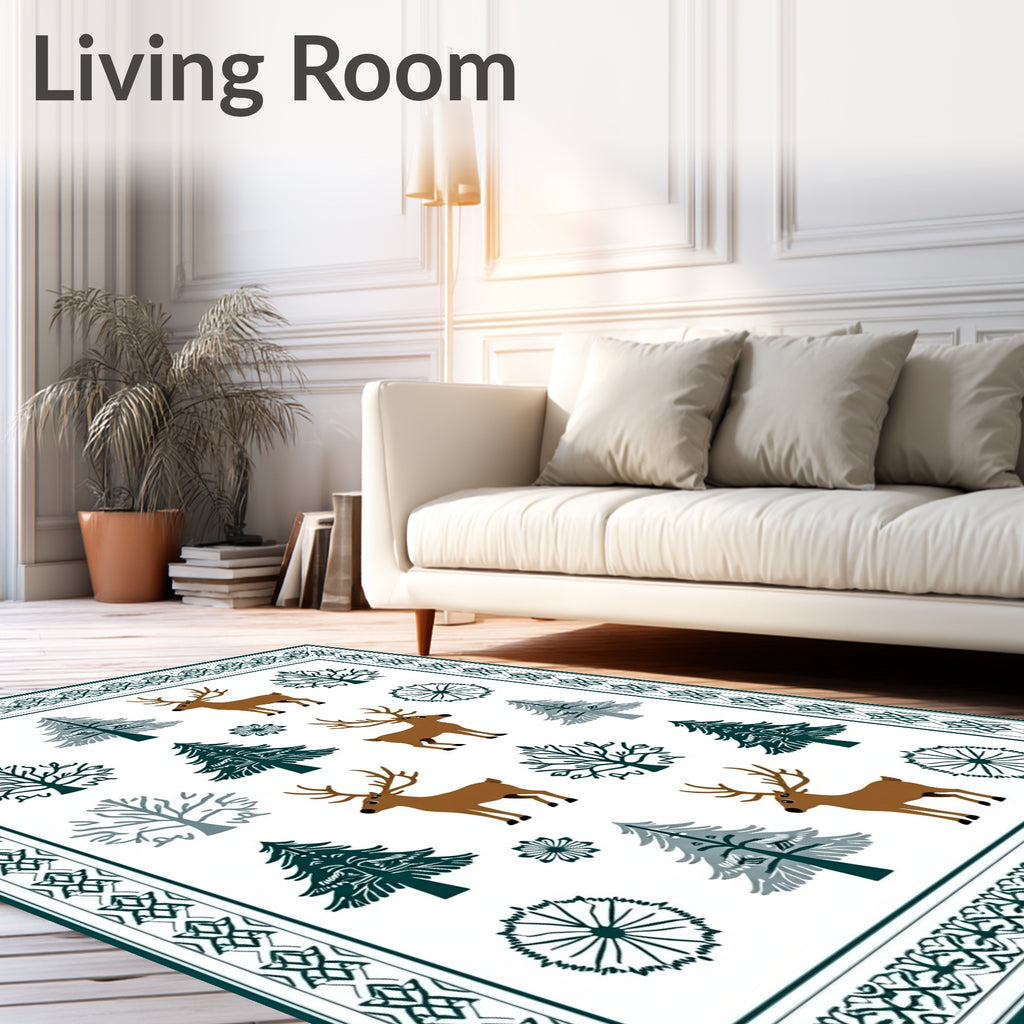 Whimsical Forest Deer Trees Border Rug