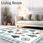 Whimsical Forest Deer Trees Border Rug
