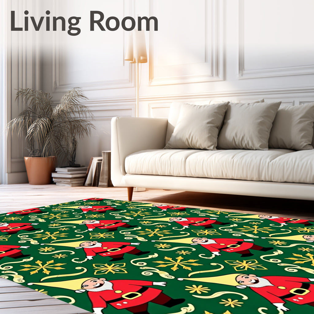 Red Gnome Snowflakes Green Rug