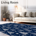 White Pine Trees Snowflakes Navy Rug