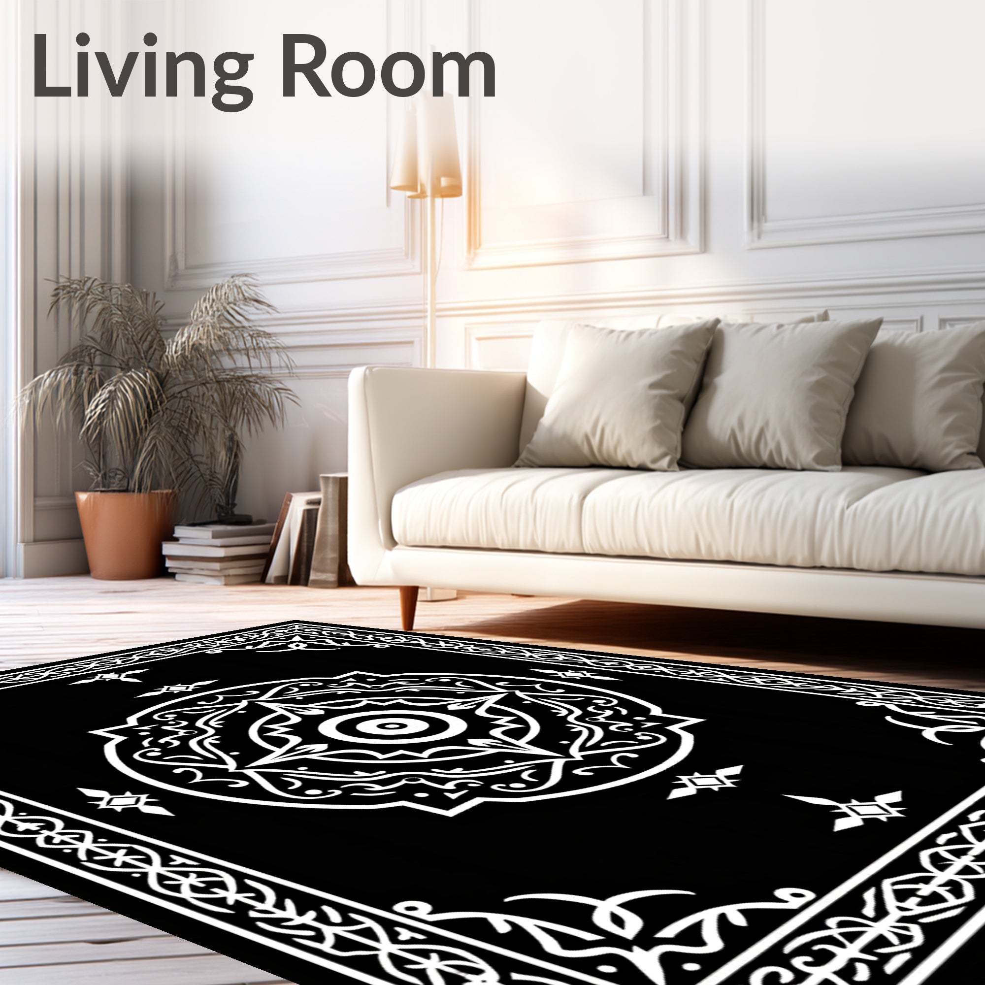 Black White Mandala Pattern Rug