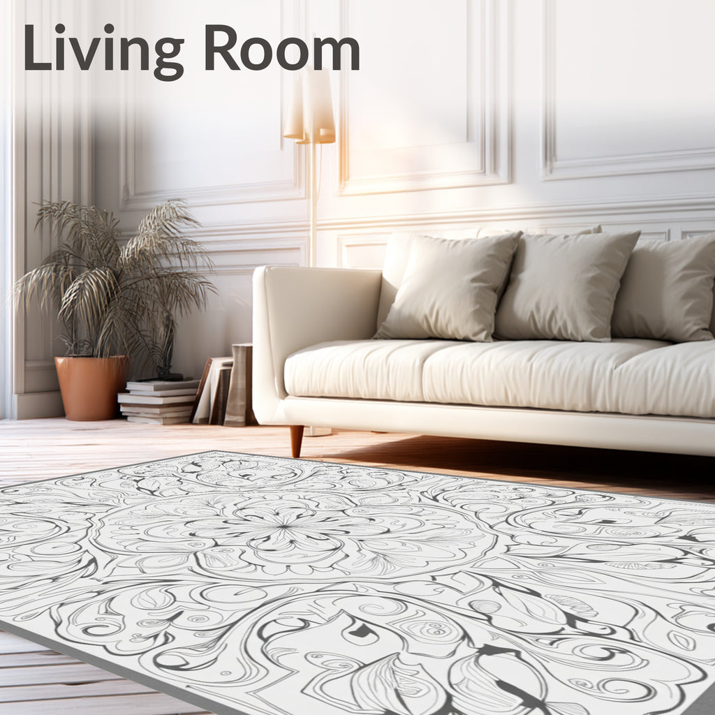 Intricate Floral Swirl Square Pattern Rug