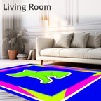 Bright neon cat in geometric frame Rug