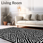 Black White Geometric Maze Pattern Rug