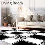 Black White Interlocking Square Medallion Rug
