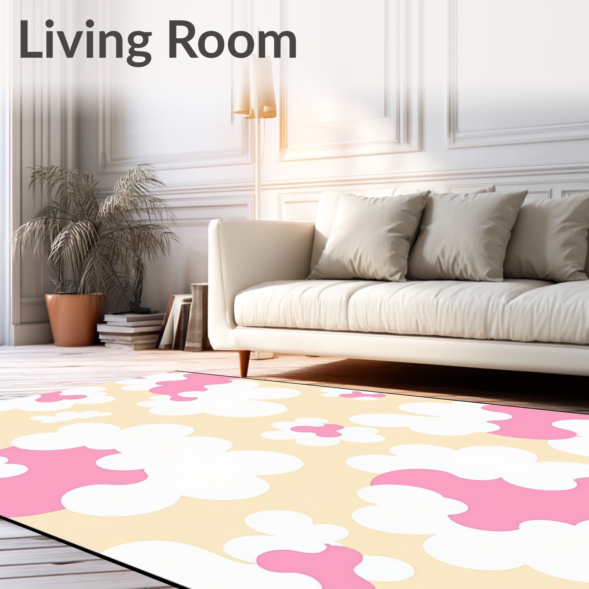 Playful Pink White Cloud Pattern Rug