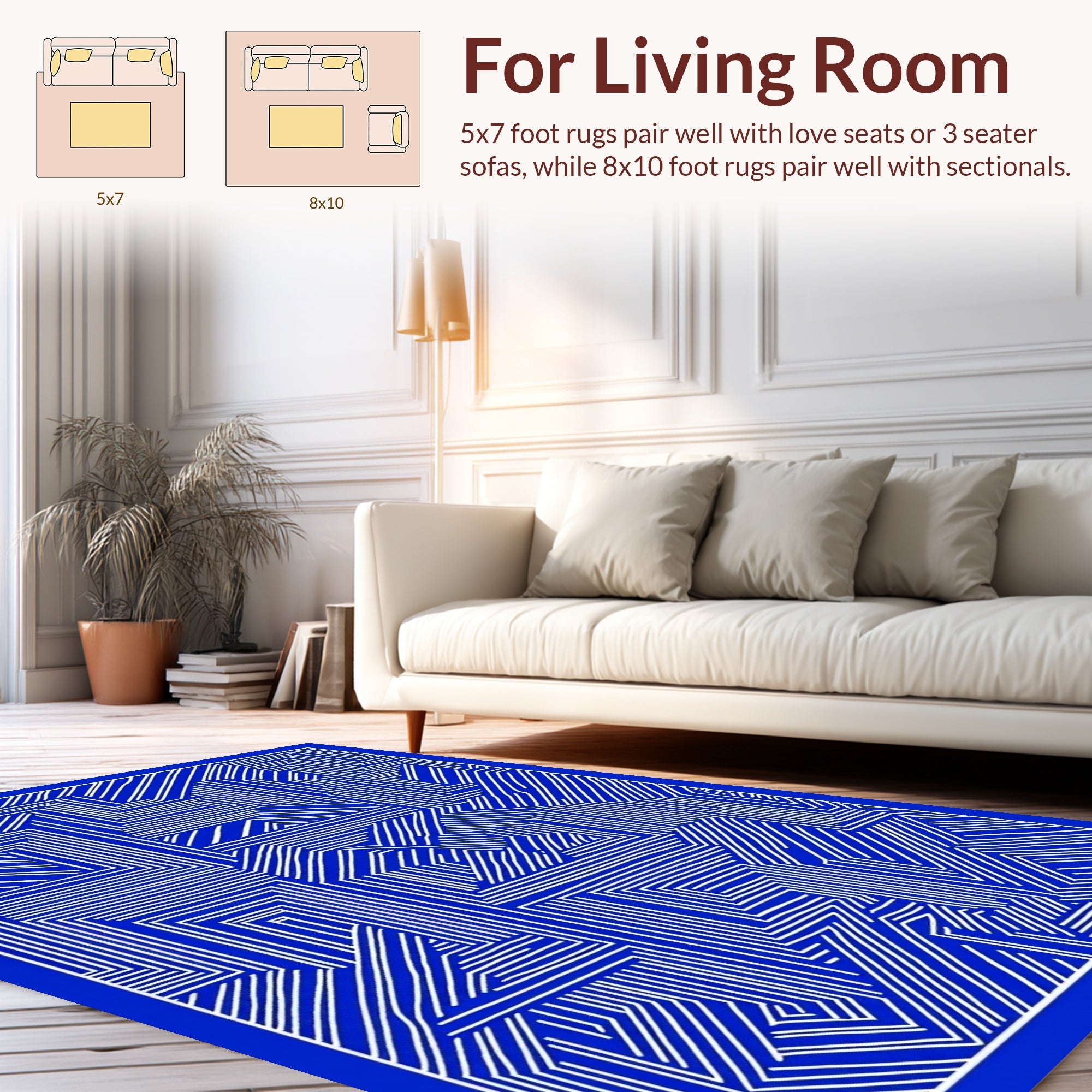 Bright Blue And White Abstract Design Rug