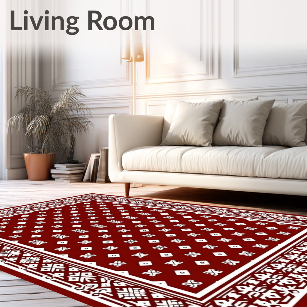 Rich Red Geometric Pattern Rug
