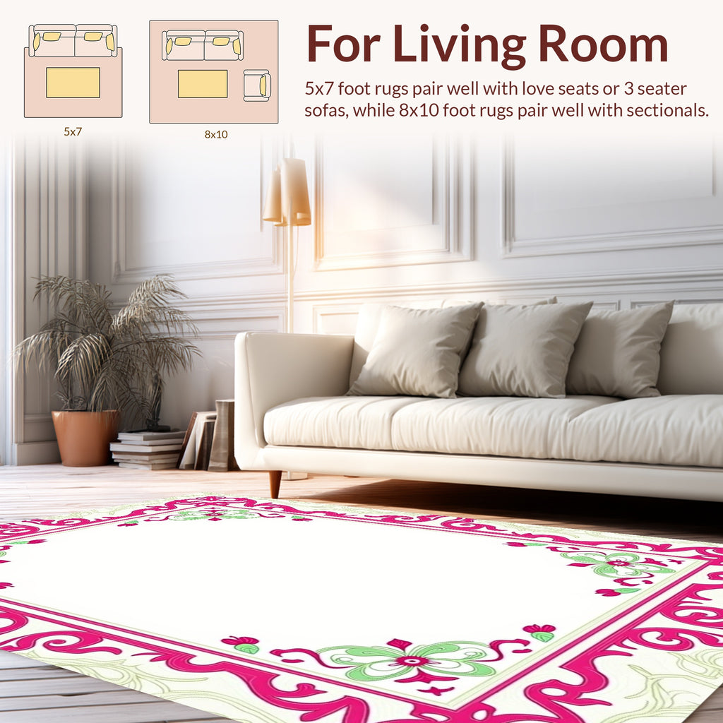 Ornate Floral Vine Border Design Rug
