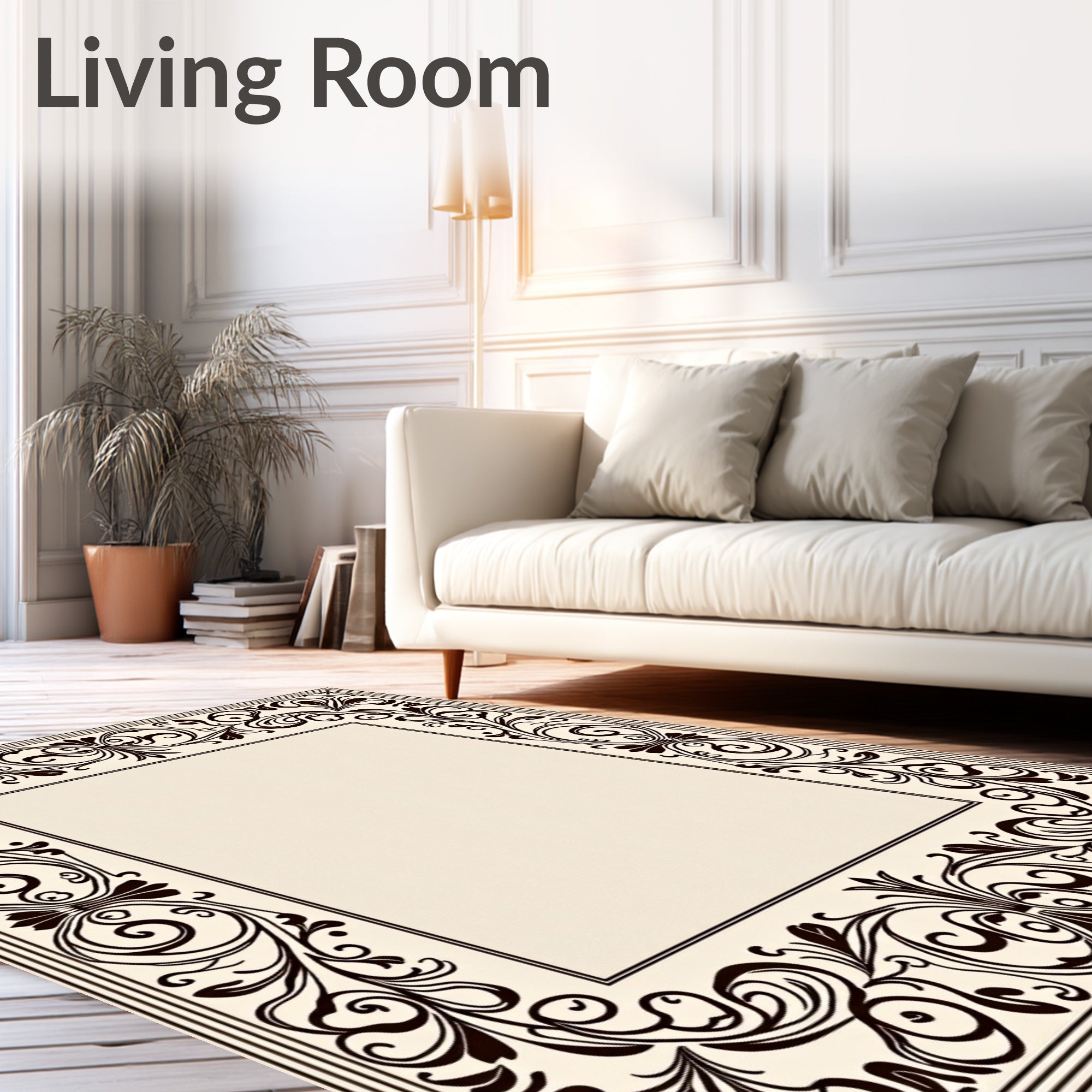 Ornate Floral Scroll Border Design Rug