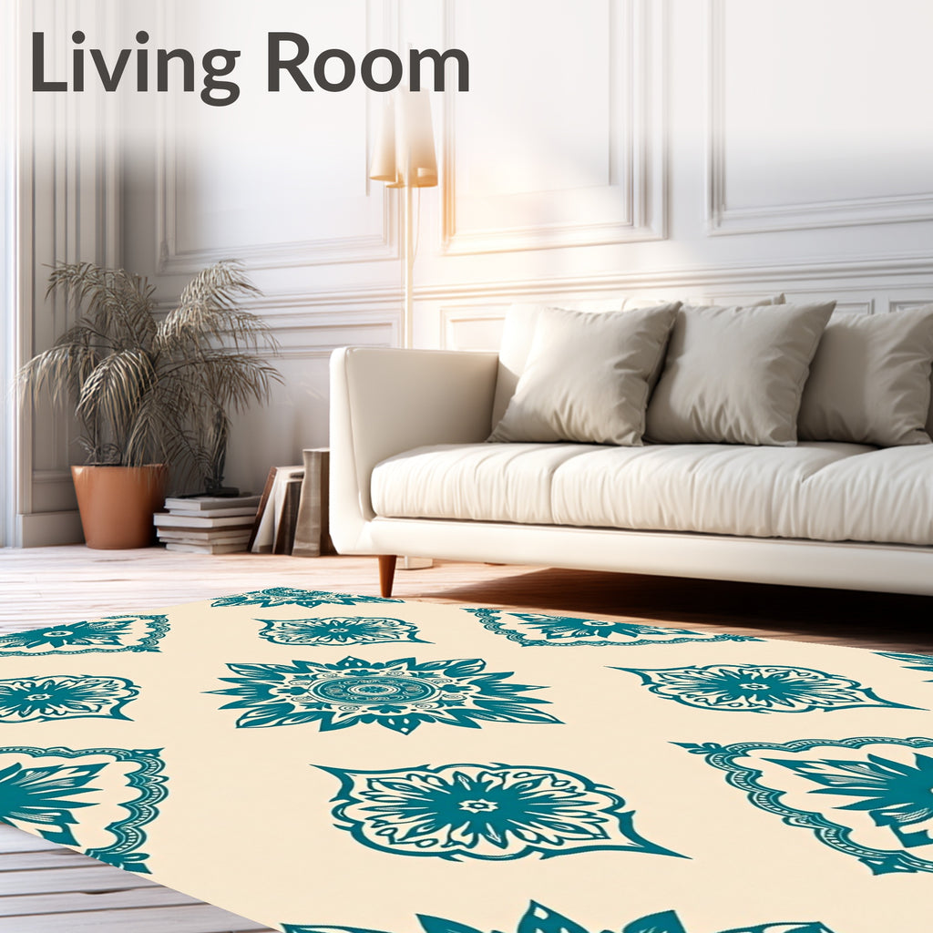 Teal Floral Medallion Pattern Design Rug
