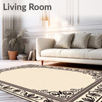 Ornate Black Floral Scrollwork Border Design Rug