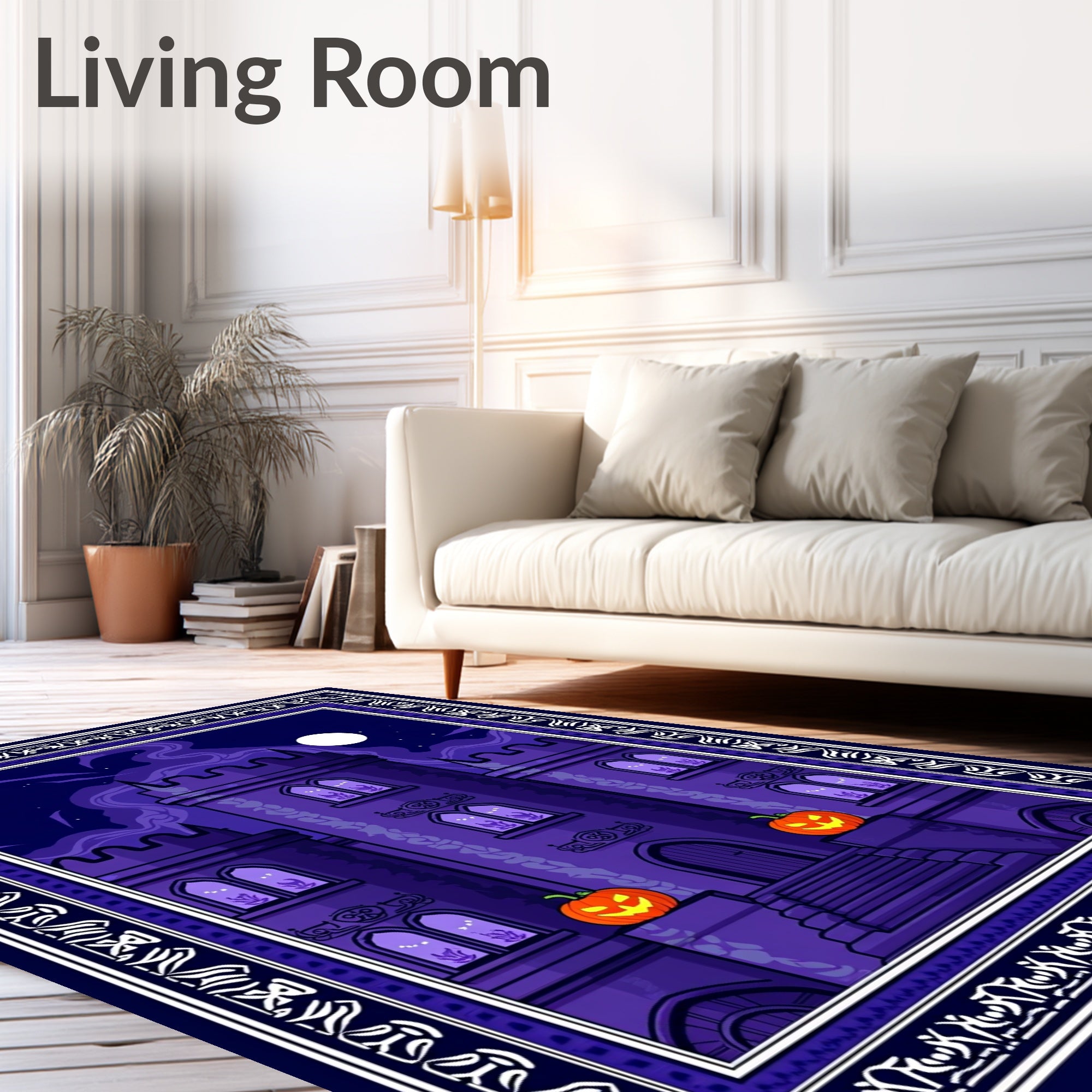 Spooky Castle With Pumpkins Design Rug