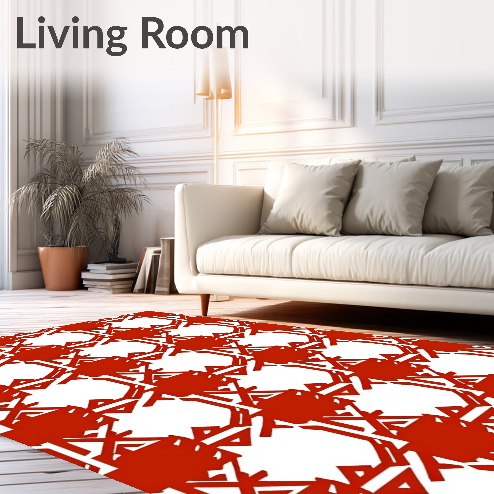 Bold Red White Geometric Pattern Rug