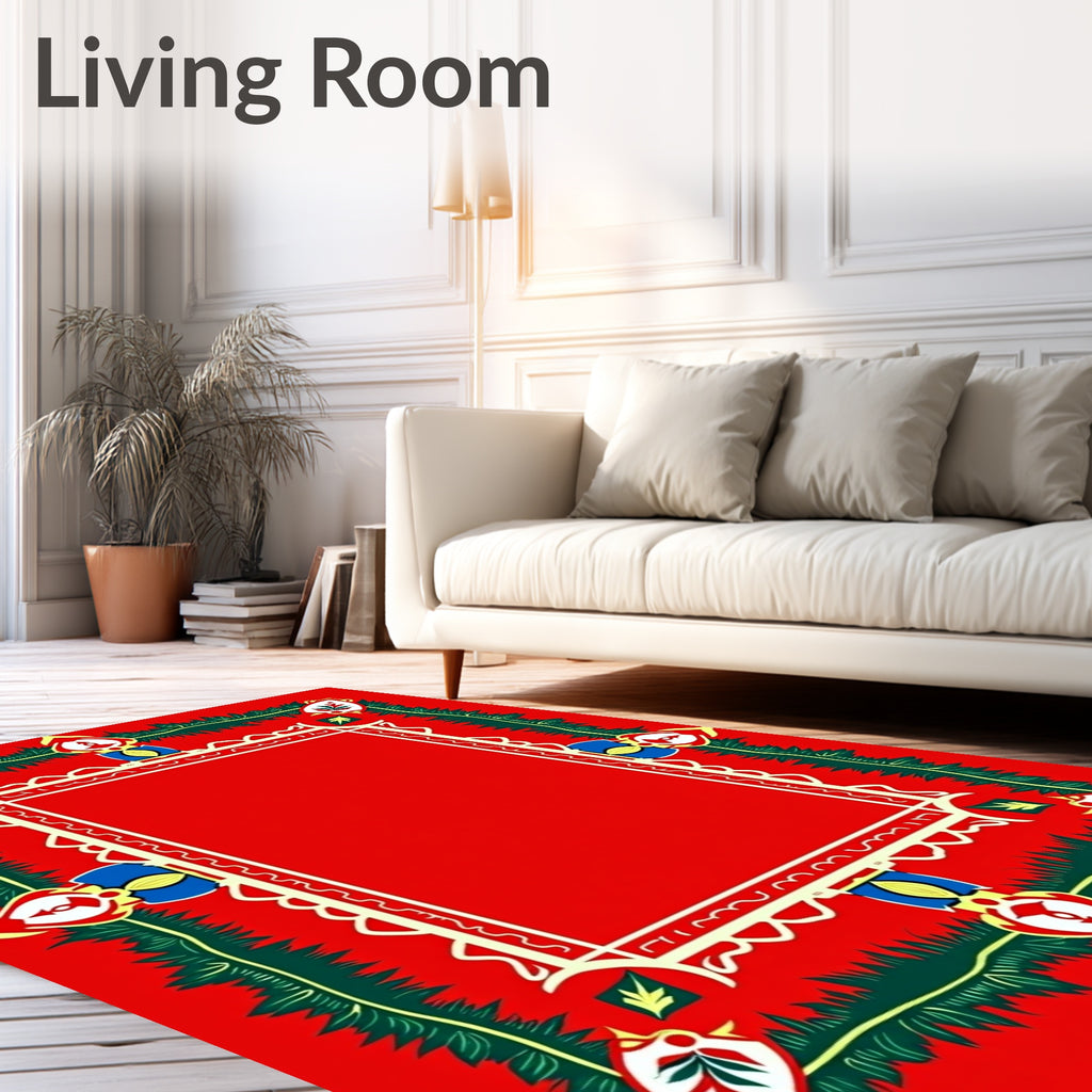 Bold Red Green Floral Frame Rug