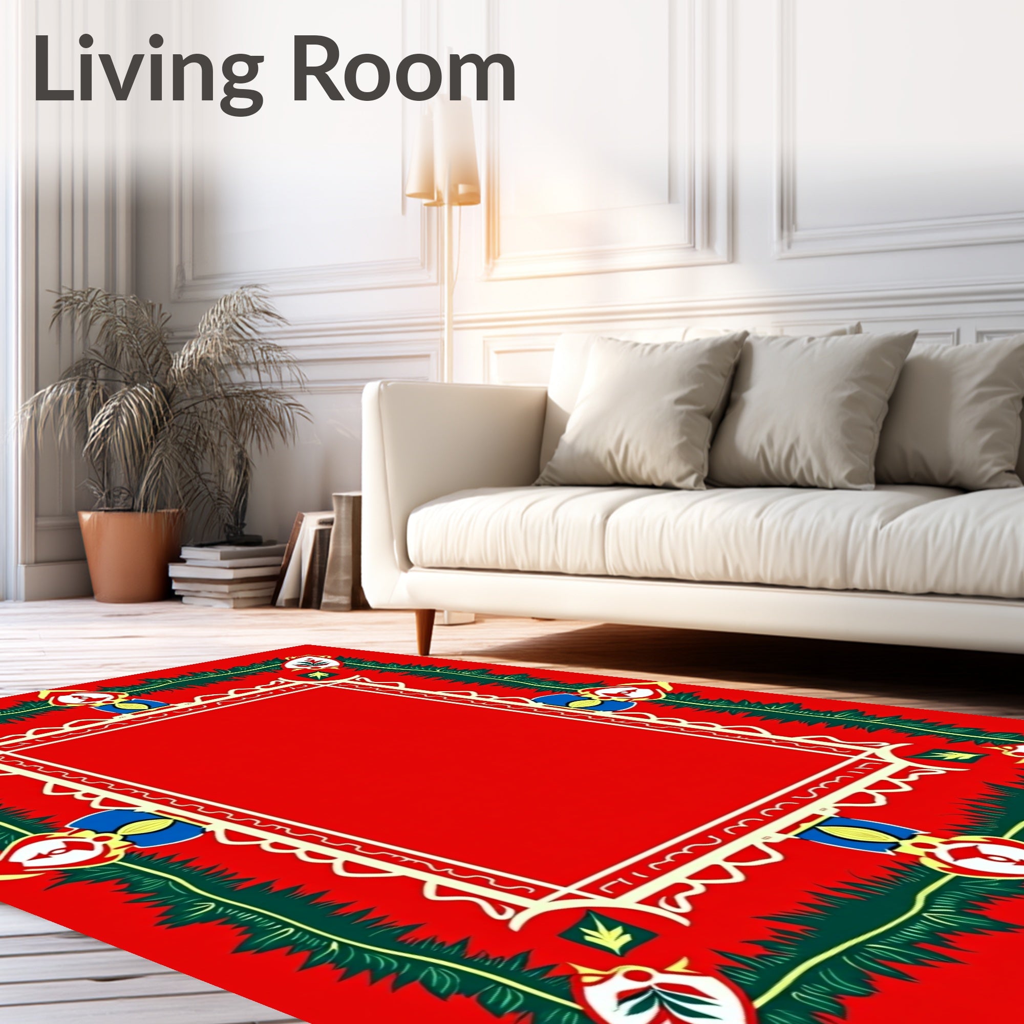 Bold Red Green Floral Frame Rug