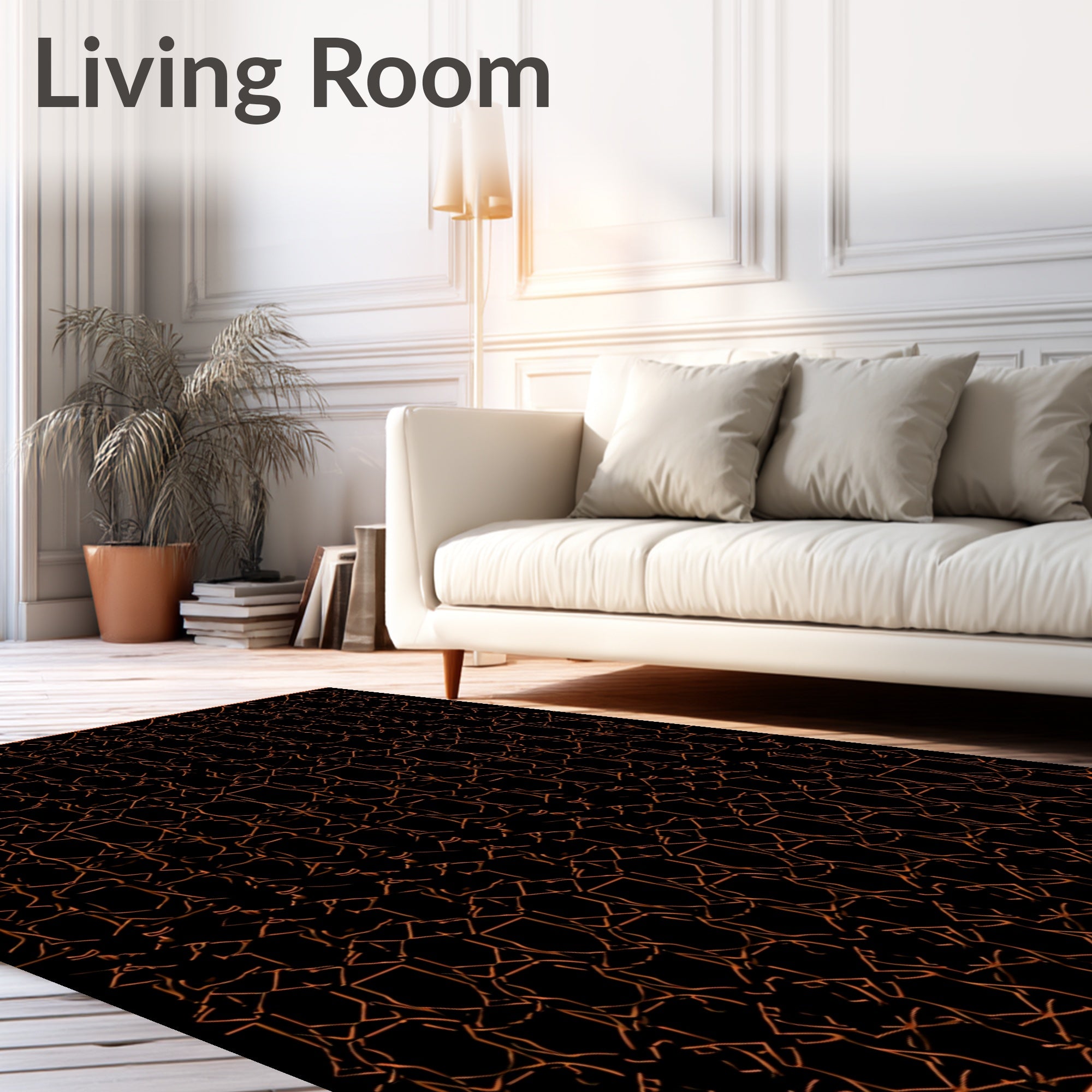 Dark Geometric Lattice Style Pattern Rug