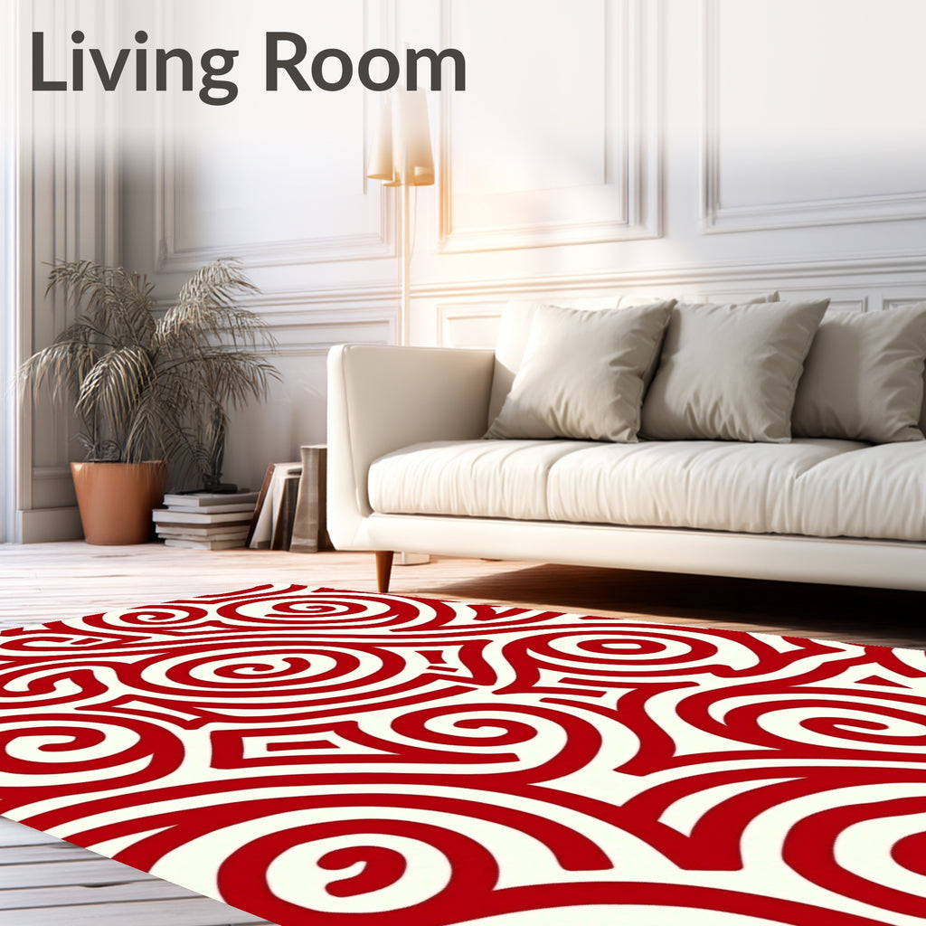 Crimson Swirls Abstract Pattern Rug