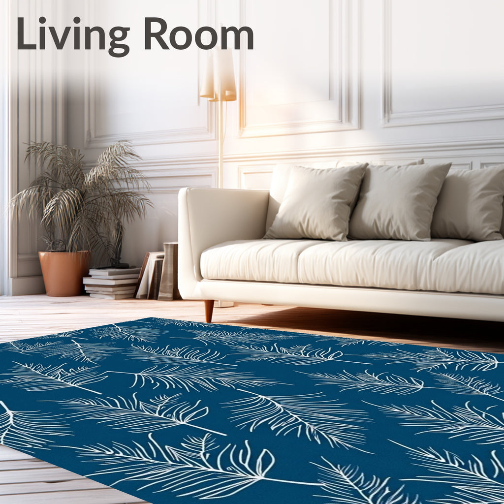 Tropical Feather Pattern Blue Rug