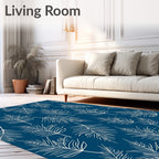 Tropical Feather Pattern Blue Rug