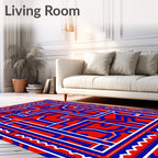 Bold Red Blue Geometric Maze Rug