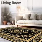 Elegant Black Gold Floral Scroll Rug