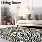 Black and White Mandala Scrollwork Rug