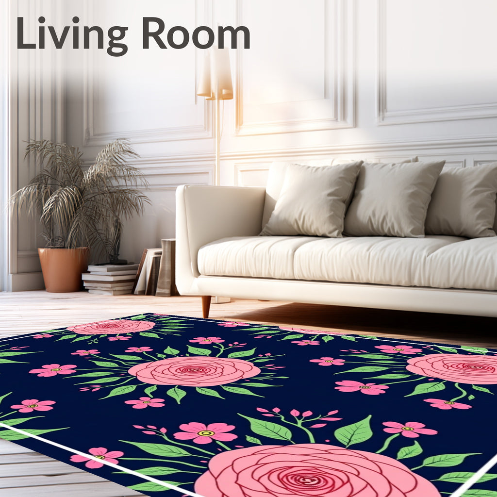 Pink Floral Garden Pattern Rug
