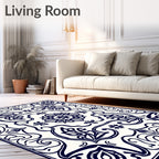 Classic Navy Floral Ornate Pattern Rug