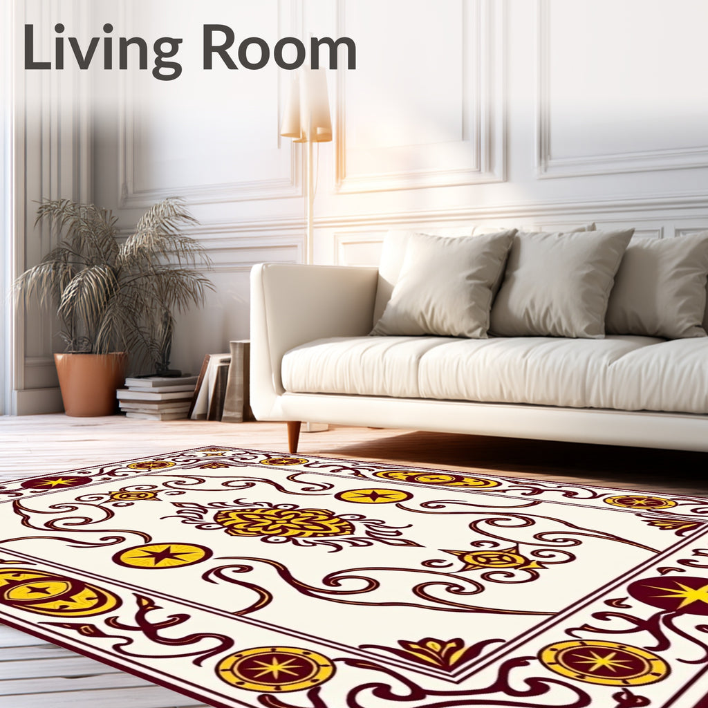 Ornate Scrollwork Star Medallion Pattern Rug