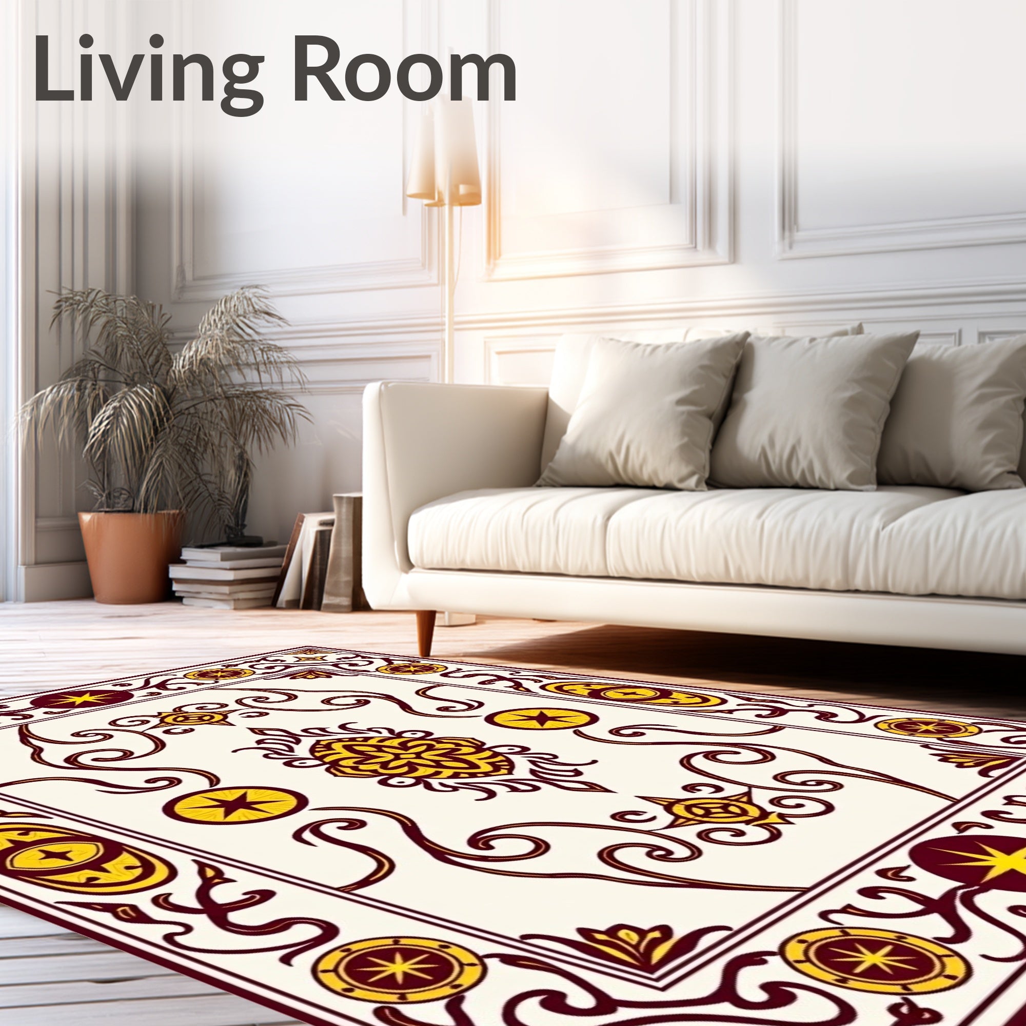 Ornate Scrollwork Star Medallion Pattern Rug