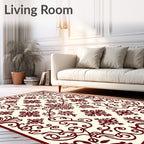 Ornate Red Floral Scroll Pattern Rug