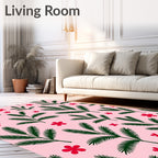 Green Fir Branches Red Flowers Rug