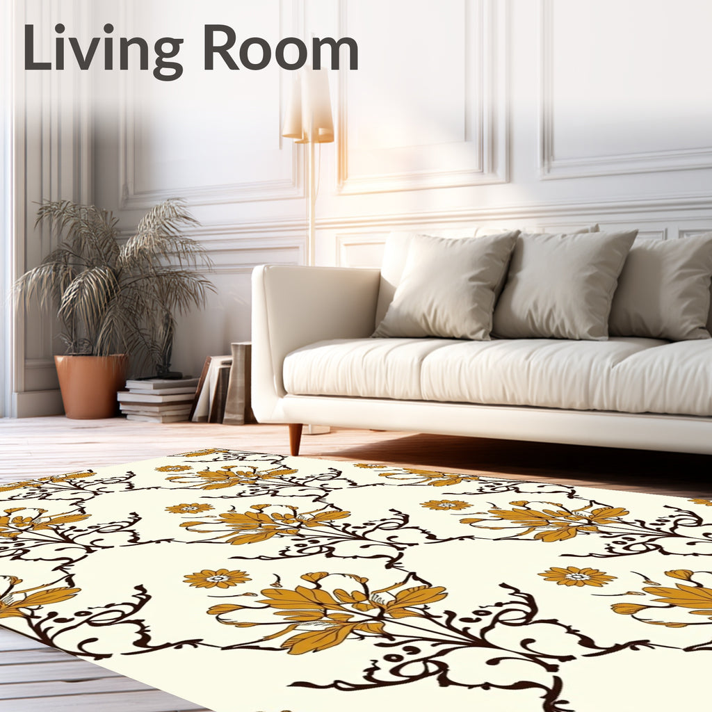Elegant Orange Golden Floral Damask Rug
