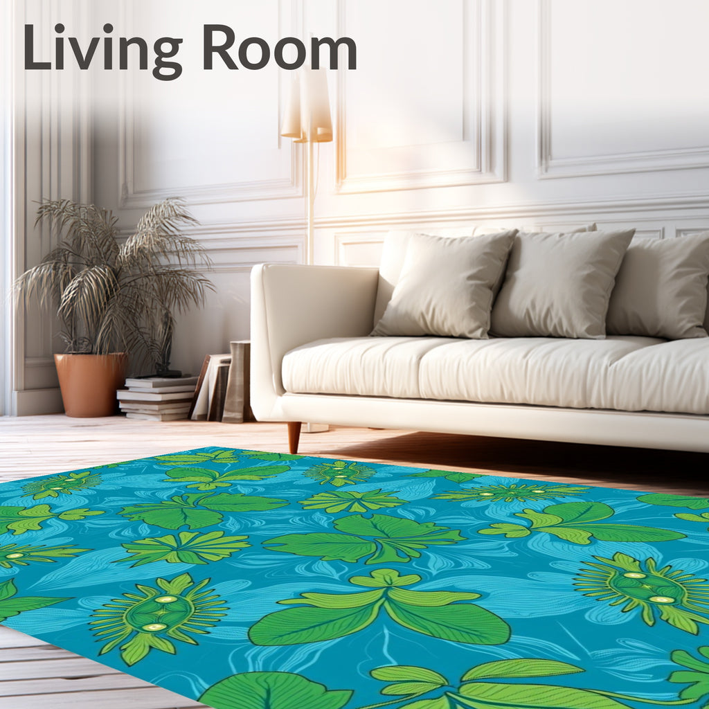 Vibrant Green Floral Water Pattern Rug