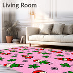 Pink Ground Playful Gnomes Leaf Scatter Rug
