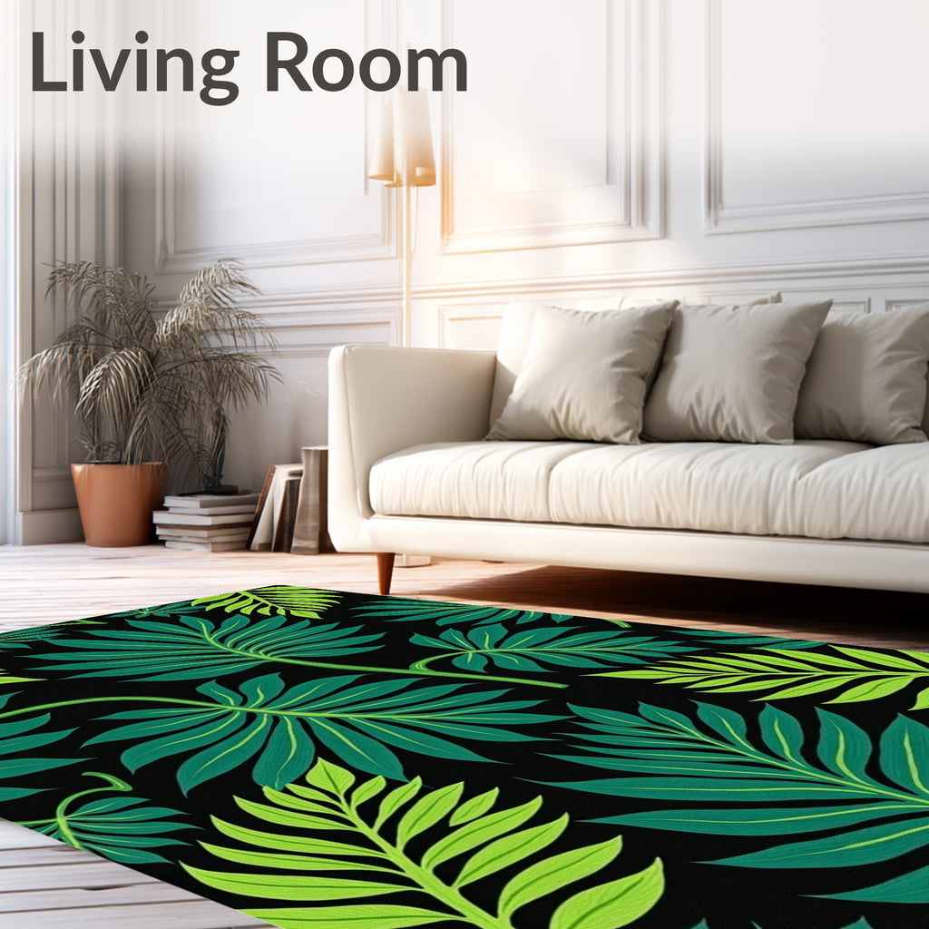 Emerald Green Tropical Leaf Collage Rug