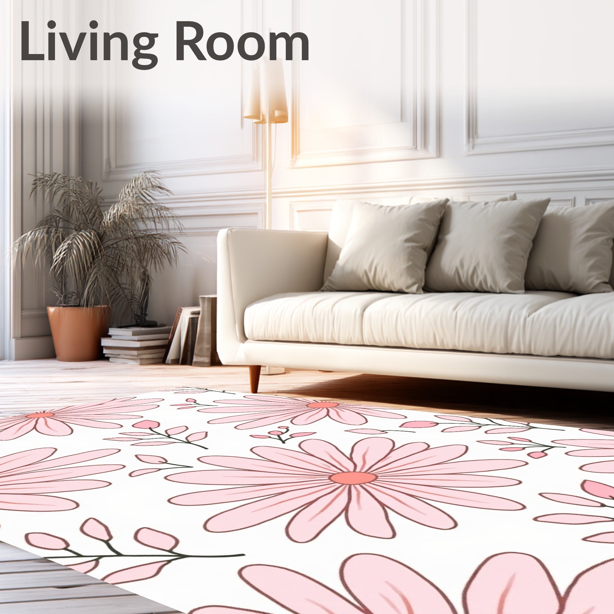 Soft Pink Daisy Floral Pattern Rug