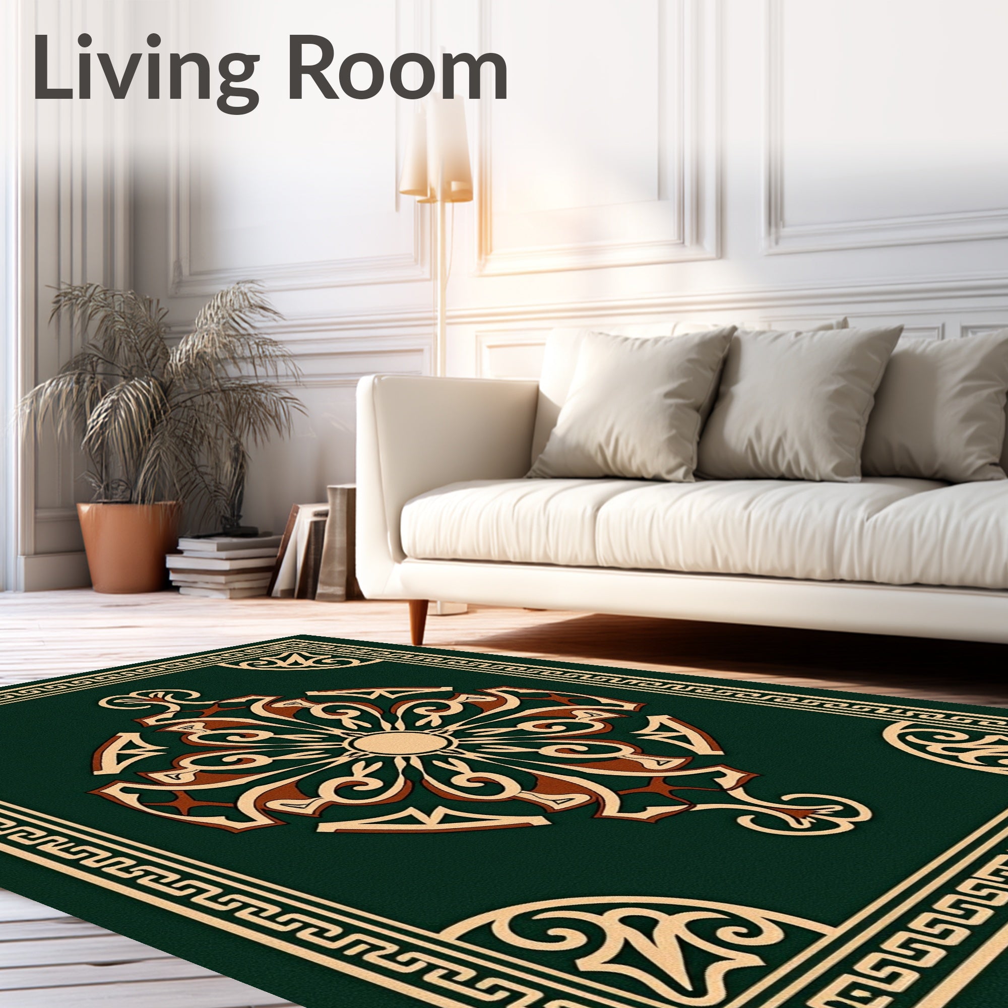 Emerald Green Sunburst Bordered Rug