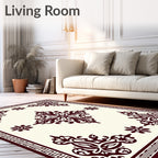 Ornate Burgundy Scrollwork Mandala Design Rug