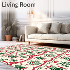 Festive Trees Red Green Scandinavian Rug