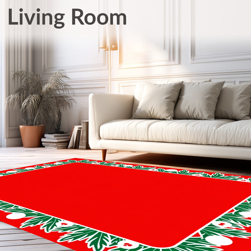 Festive Holly Berries Pine Border Rug