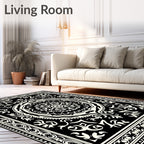 Ornate Black White Mandala Rug