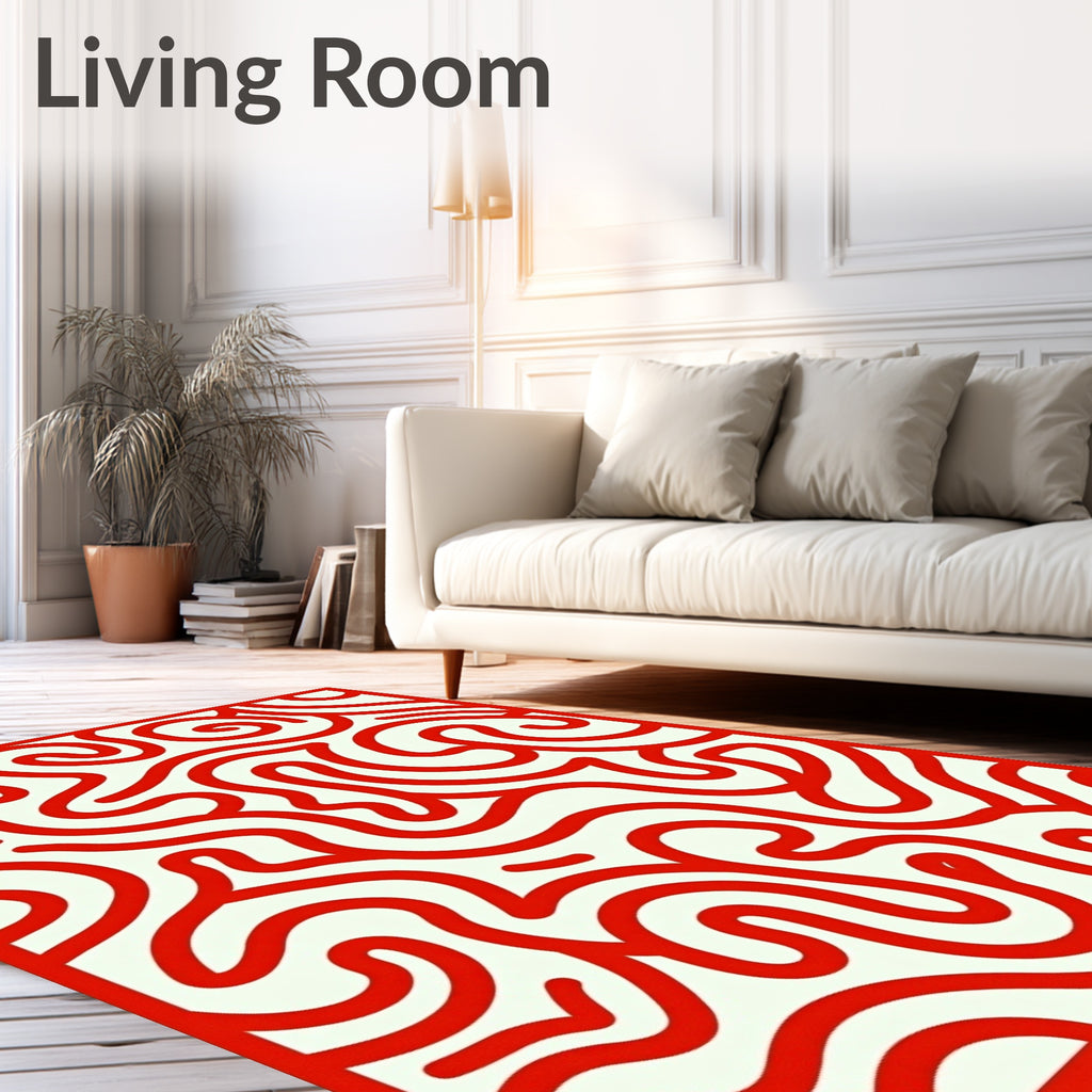 Red Swirling Abstract Visual Pattern Rug