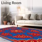 Royal Blue Red Gold Rococo Pattern Rug