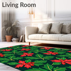 Festive Red Green Holly Pattern Rug