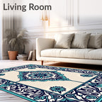 Vibrant Teal Floral Medallion Pattern Rug