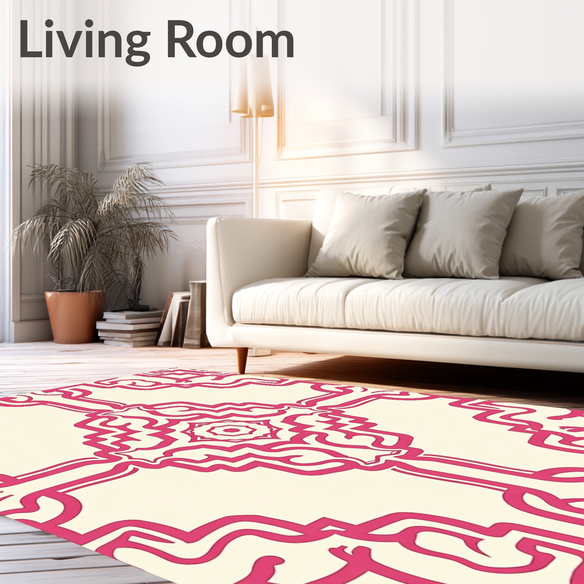 Vibrant Pink Baroque Scroll Tile Rug