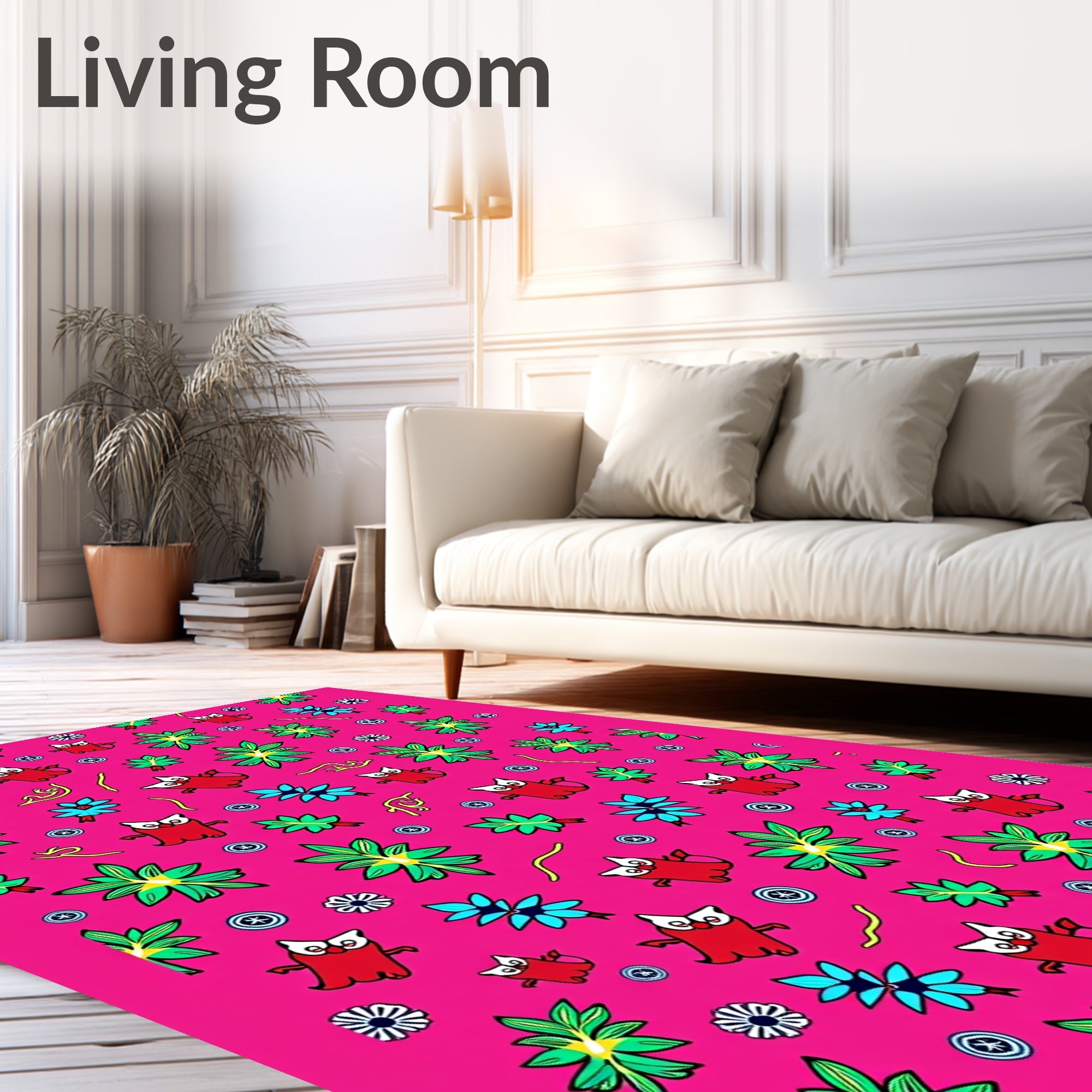 Whimsical Red Bird Floral Pattern Rug