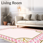 Pink Geometric Border With Gold Accents Rug